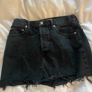 Agolde Black Frayed Hem Mini Skirt